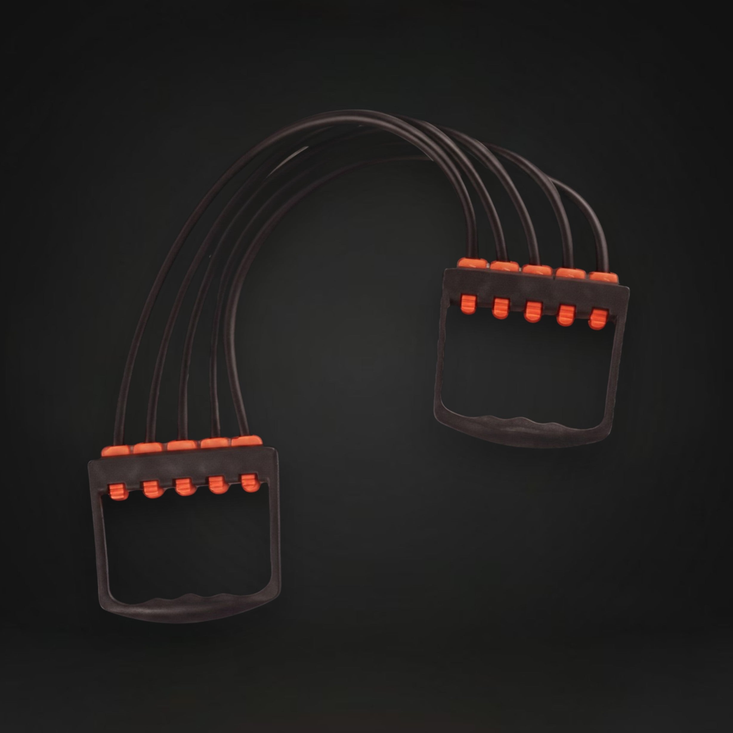 GYMFINDSHUB adjustable chest expander with five black resistance bands and ergonomic orange and black handles.