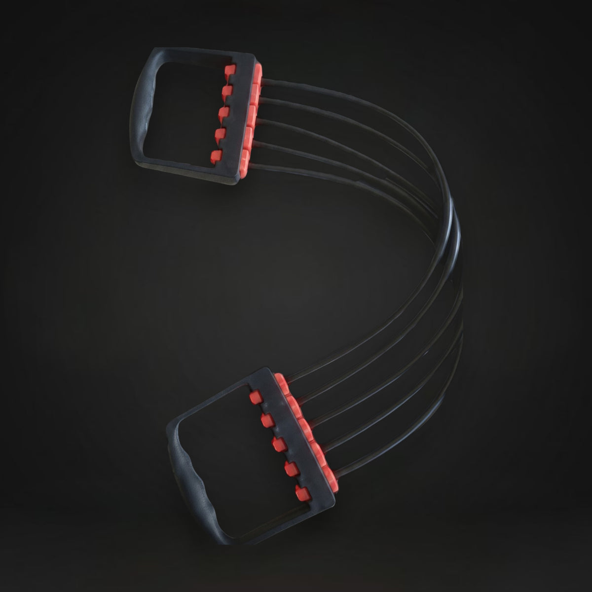 GYMFINDSHUB adjustable chest expander with five black resistance bands and red accents on non-slip handles.