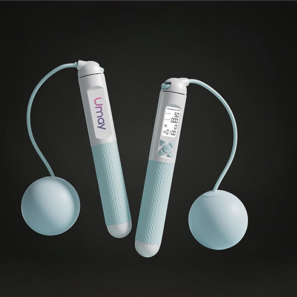 GYMFINDSHUB cordless weighted jump rope in moon white blue with digital counter and anti-slip handles